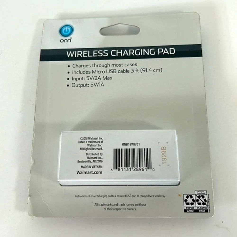 ONN 5 Watts NIB Wireless Charging Pad IPhone Samsung Google & Other Qi-Enabled